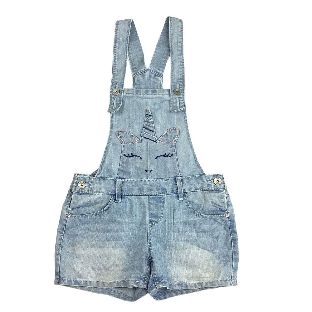 Blue Denim Unicorn Romper Shorts Girl's 10 Jumper Overall Bid Short Light Wash